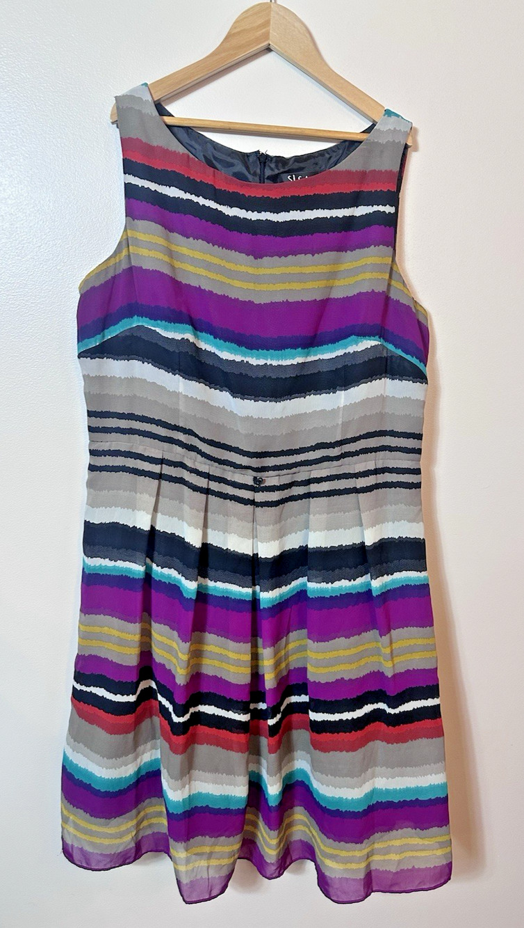 SL Fashion Dress Size 16‎ Multicolor Striped Fit Flare Pleated Sleeveless A-Line